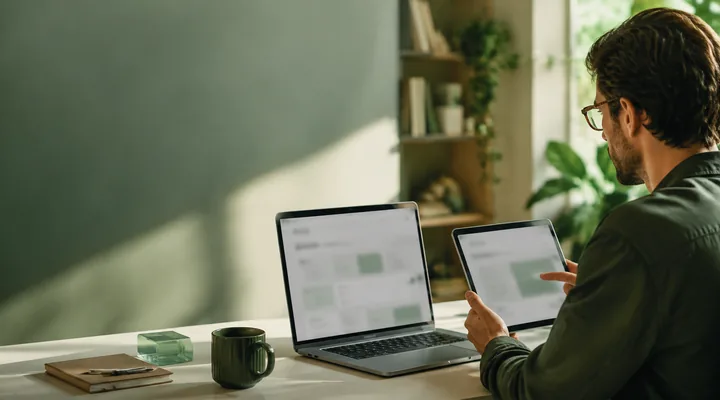 A product designer comparing a workflow across a laptop and tablet.
